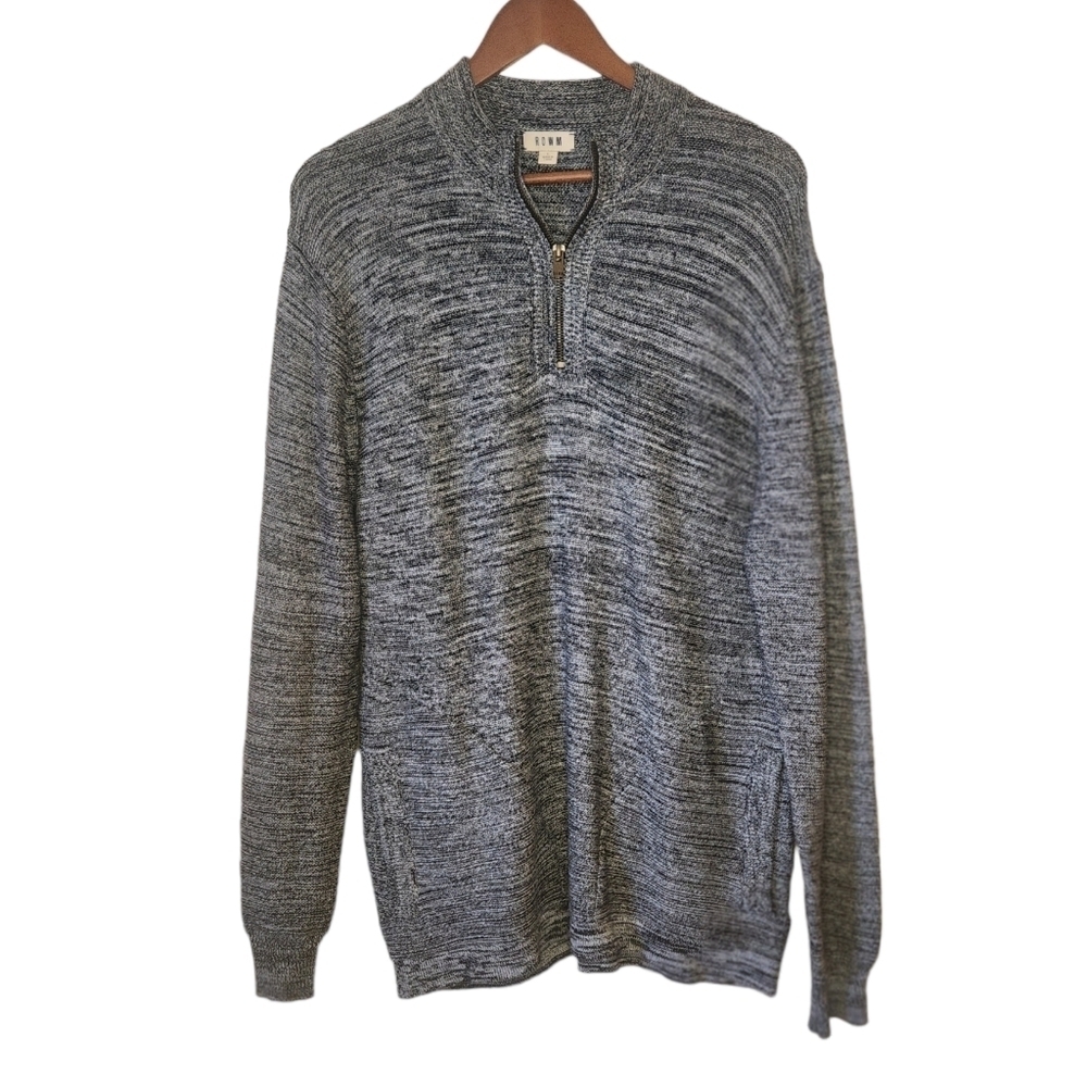 ROWM Men's Gray Pullover 1/4 Zip Sweater Cotton Size Large